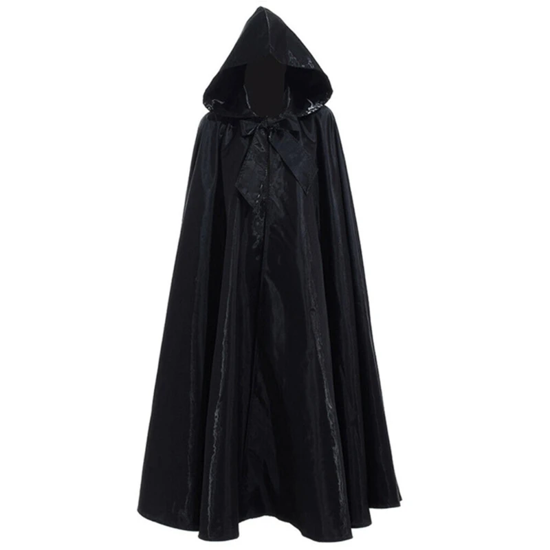 Costume fête d'halloween pour femmes et hommes, longue Robe à capuche, Cape sorcellerie, vacances noël, couleur unie,