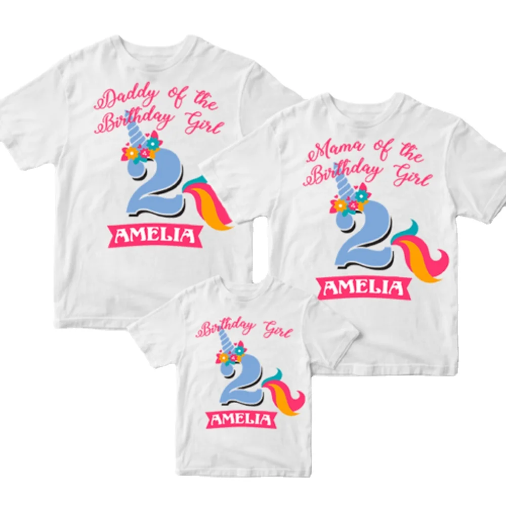 

Personalised Unicorn Birthday Girl Family Matching Outfits Set Add Any Age Tshirts Mom and Dad and Children T Shirt Gift