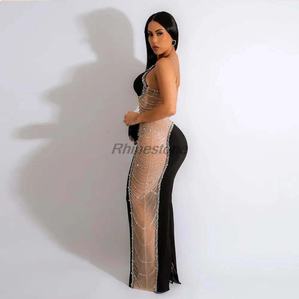 Super funkeln der Diamant Herz schliff Perspektive Mesh Spleißen Single Shoulder Bandage modisches und würziges Kleid