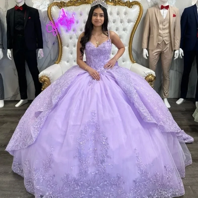 ANGELSBRIDEP-Vestidos De quinceañera lila De lujo, Vestidos De encaje con cuentas De cristal, Vestidos De 15 anos, fiesta De cumpleaños, baile De graduación, personalizado