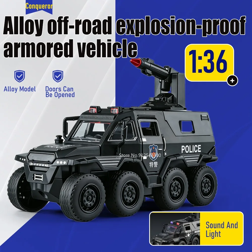 

Scale 1:36 Conqueror Model Car Toy Doors Opened Sound Light Models Pull Back Missile Launch Vehicle for Children Festival Gifts