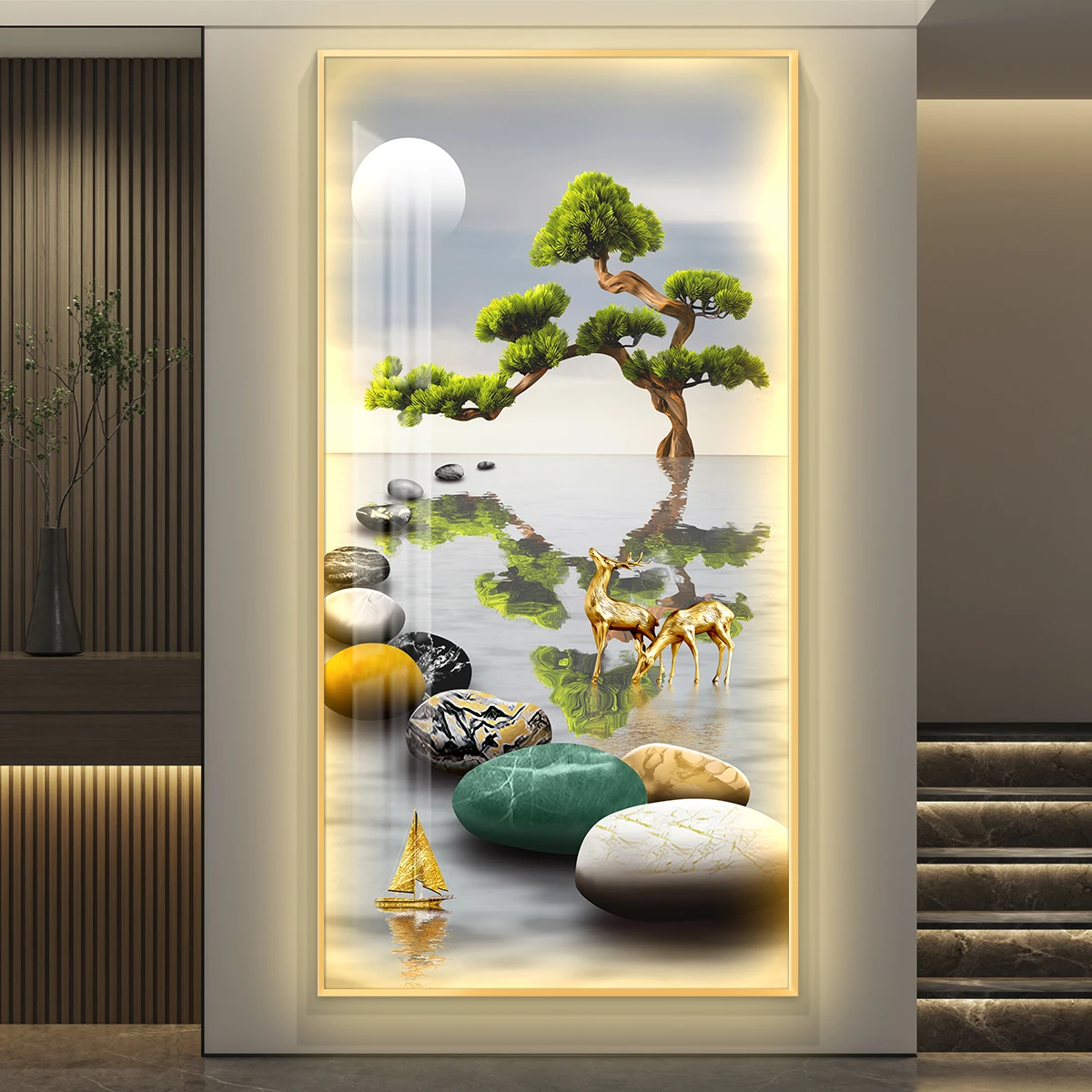 LED With Lights Entrance Hall Decoration Corridor With Framed Paintings Mural Paintings Simple Modern High-end Home Mural Lights