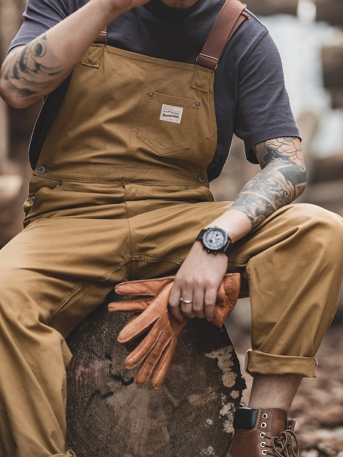 

Maden Workwear Japanese Vintage Men's Overalls Ame i One-Piece Harn Pants Trendy Autumn High Waist Straight Leg Cotton
