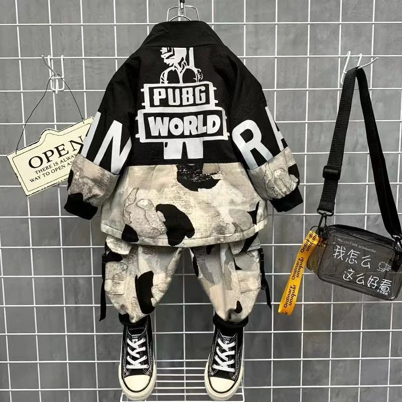 2024 Boys Babys Sets Fashion Jacket Letter Boy Clothing Suit Teenager Children Korean Coats Tops + Pants Cotton 2 3 6 8 10 year