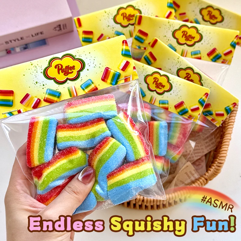 Rainbow Sour Strip Squishy Toy, Food-Grade Silicone, Soft Slow Rebound, Birthday Party New year Gift