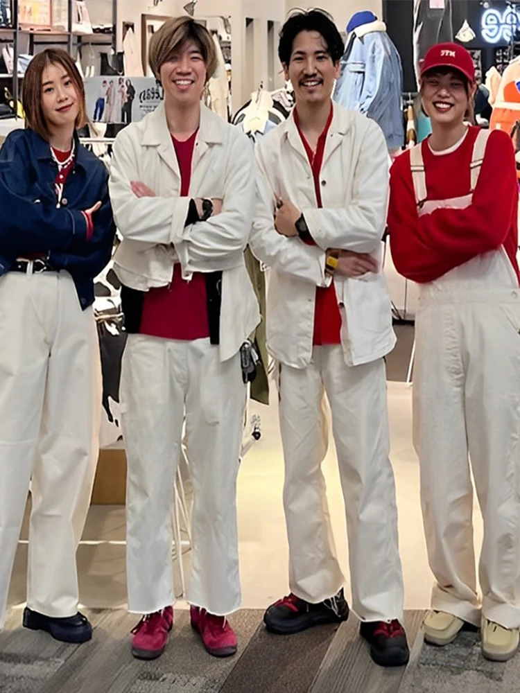 

White Loose Straight Leg Overalls Performance Workwear for Men And Women Anti-Aging Slimming Pure White Modern Sle Jeans