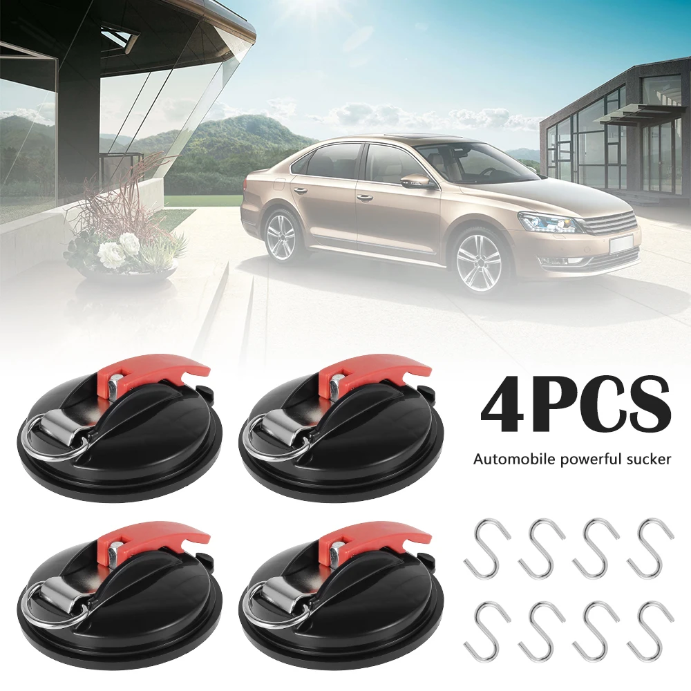 4PCS Multifunctional Heavy Duty Suction Cup Device Tie Tensioner Down Luggage Tarps Tents Camping Car Van with Securing Hook