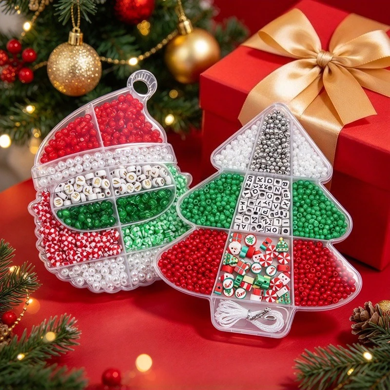 DIY Christmas Beads Bracelet Making Kit Santa Hat Tree Shape Storage Box DIY Jewelry Making Letter Beads Charms Xmas Craft Gift