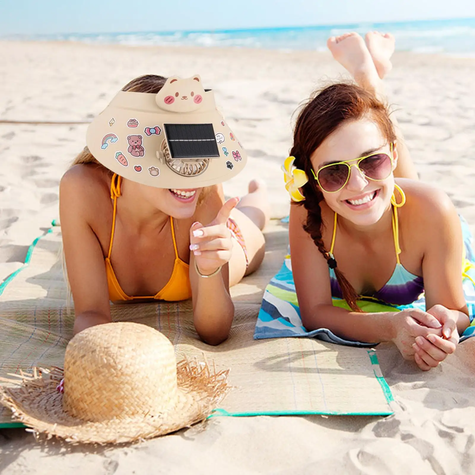 

Шляпа с солнцезащитным козырьком, шляпа с вентилятором на солнечной энергии для улицы, USB перезаряжаемый охлаждающий вентилятор, головные уборы с героями мультфильмов для женщин и детей, летний пляж