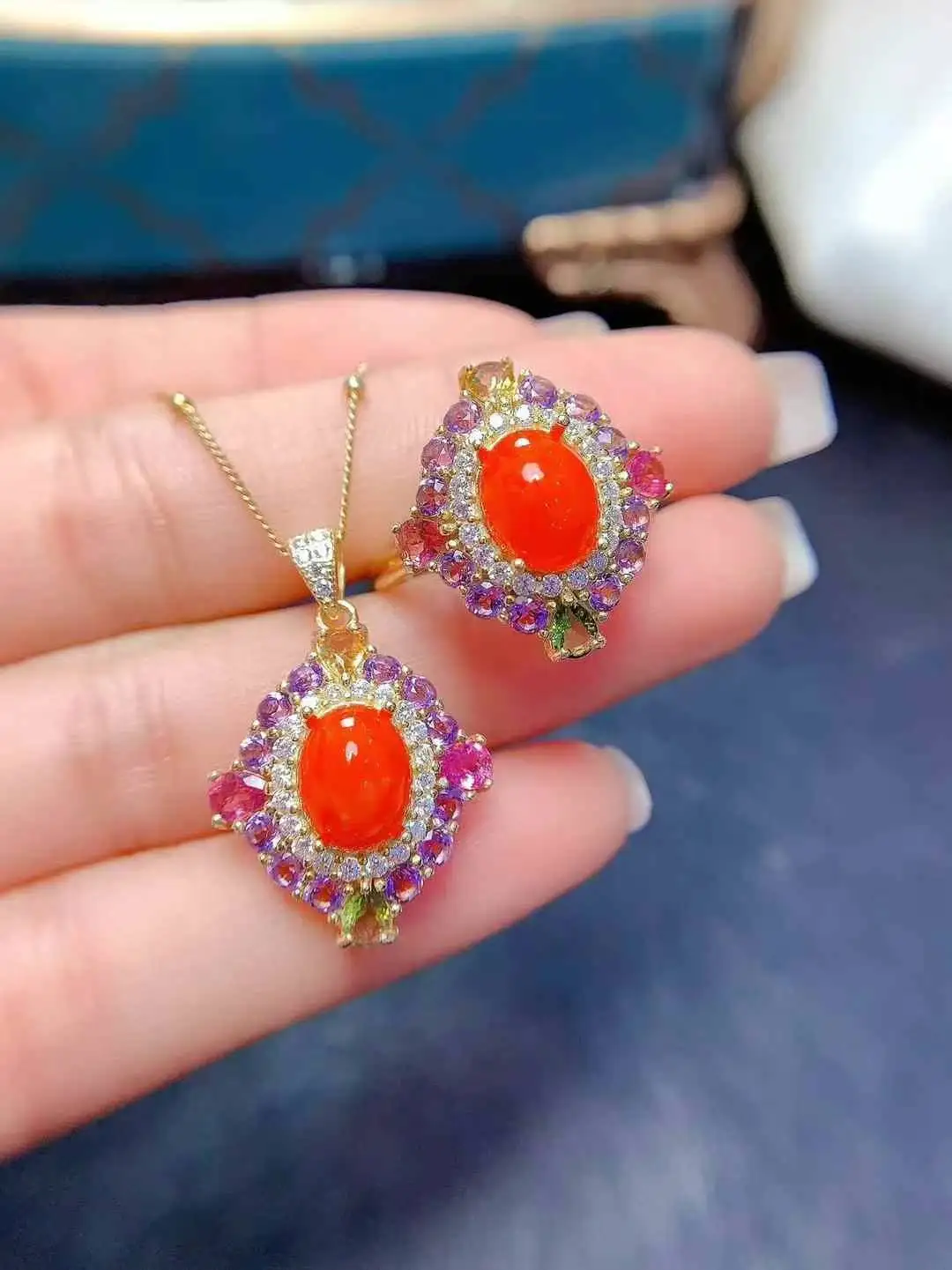 New Coming Fire Opal pyrophane Opa100% Opal jewelry set 100% Natural And Real Fire Opal 925 sterling silver 1pc pendant,1pc ring