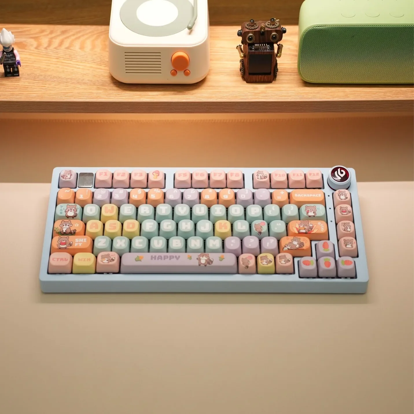 

Класс MOA, высота, PBT, горячая сублимационная шариковая крышка, полная пятисторонняя милая механическая клавиатура на тему енота, универсальная полная клавиатура Keyca