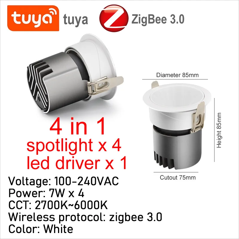 Zigbee Tuya Smart Recessed Ceiling Led Spot Light 4 w 1 Led Dimmable Ceiling Lamp Alice Alexa Google Home Room Spotlight