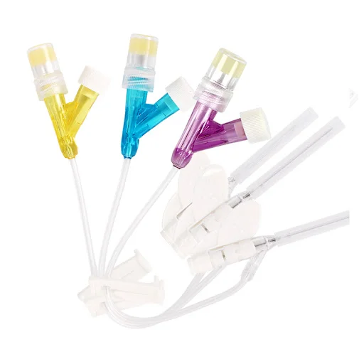 10 peças consumíveis médicos para animais de estimação cateter fechado infusão intravenosa indwelling agulhatrês canais heparin cap 18g 20g 22g 24g