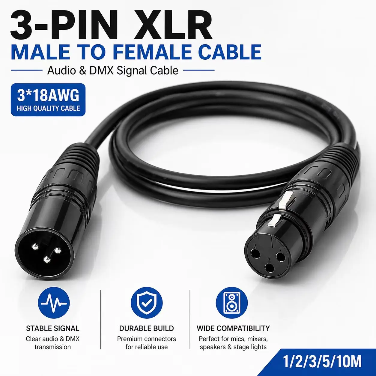 3PIN XLR Male To Female DMX Audio Cable 318AWG Microphone Stage Light Wire for Audio Mixer Speaker Amplifier
