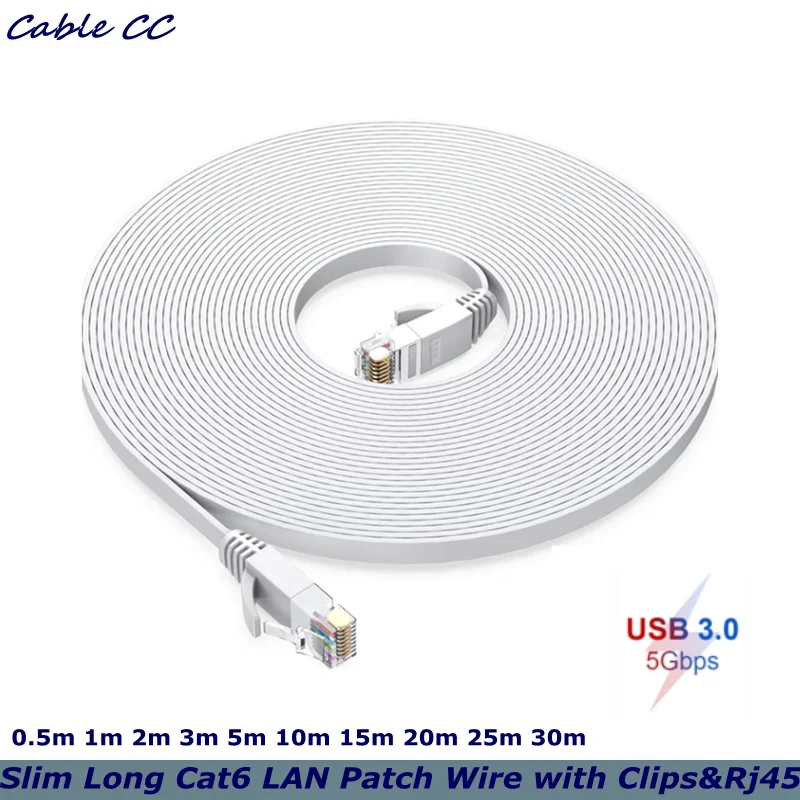 RJ45 Flat Ethernet Cable UTP 10Gbps High-Speed, Pure Copper Cat 6 Cable, Long Ethernet Cable for Home or Office Network Wiring,