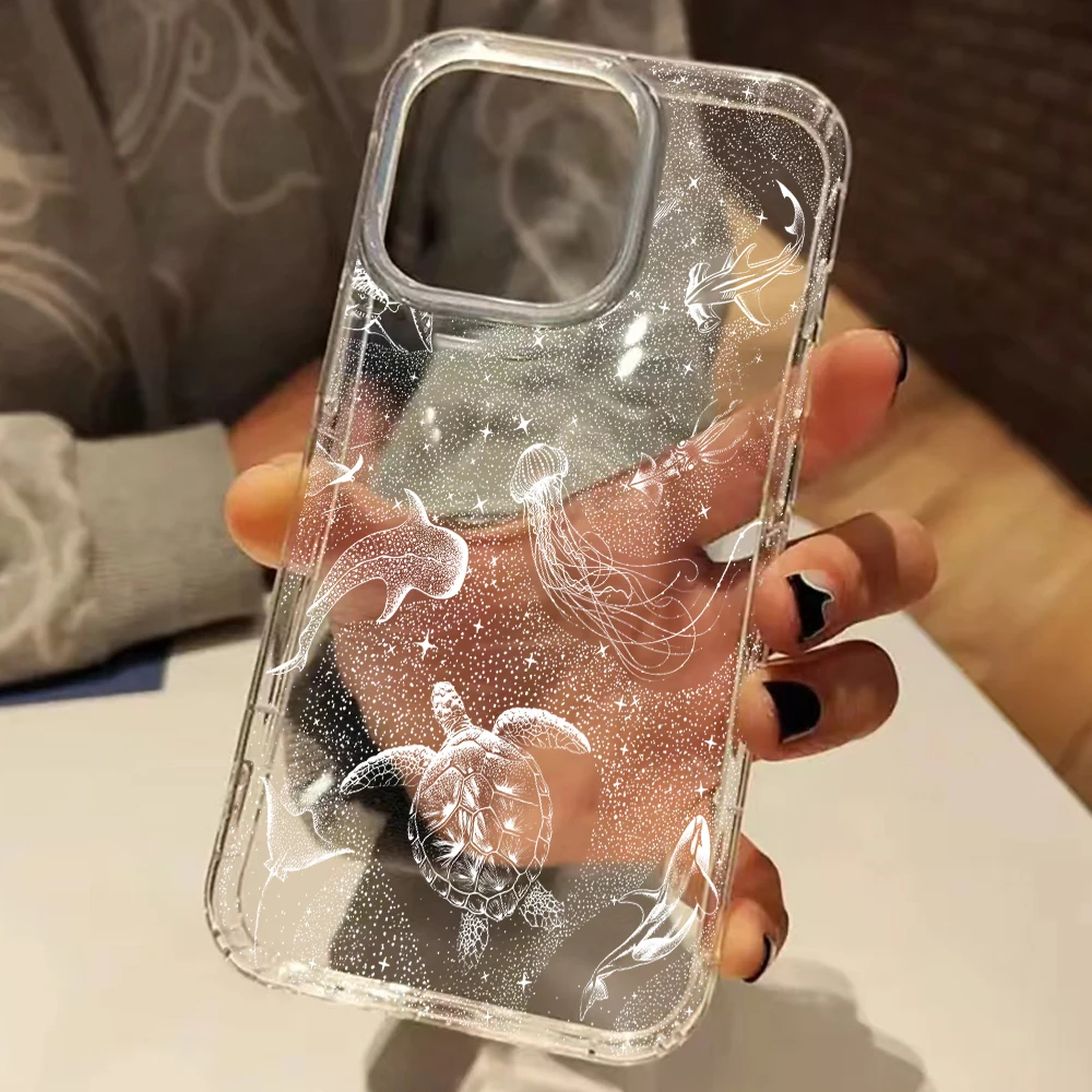 Coastal Decor Sea Turtle Pattern Clear Phone Case For iPhone 11 12 13 14 15 16 17 Pro Max Air Plus XS X XR Silicone Soft Cover