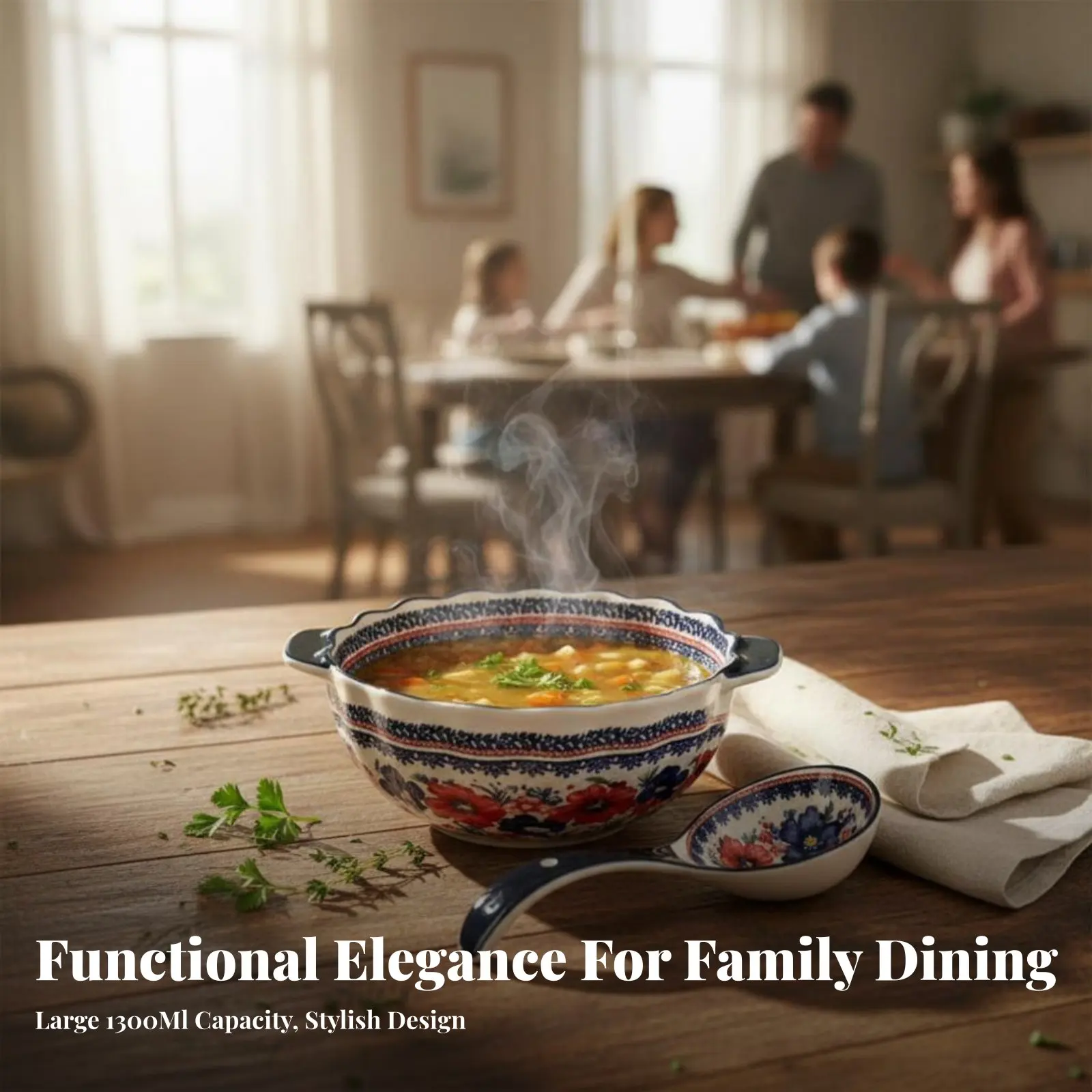 

Керамическая супница, расписанная вручную, с двумя ручками, подглазурная роспись с цветочным узором, в богемном стиле, деловой подарок