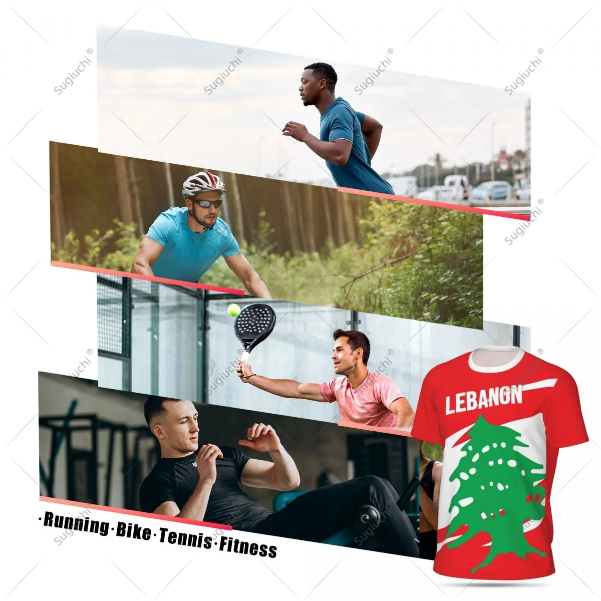 Lebanon Flag Men Sports T-shirt Women Tees jersey for Soccer Football Running Bike Tennis Fitness Fans - view 5