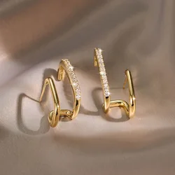 ANZIW Niche Luxurious Irregular Earrings for Women Moissanite Diamond U-shaped Ear Cuff Stud Earrring 925 Sterling Silver Korean