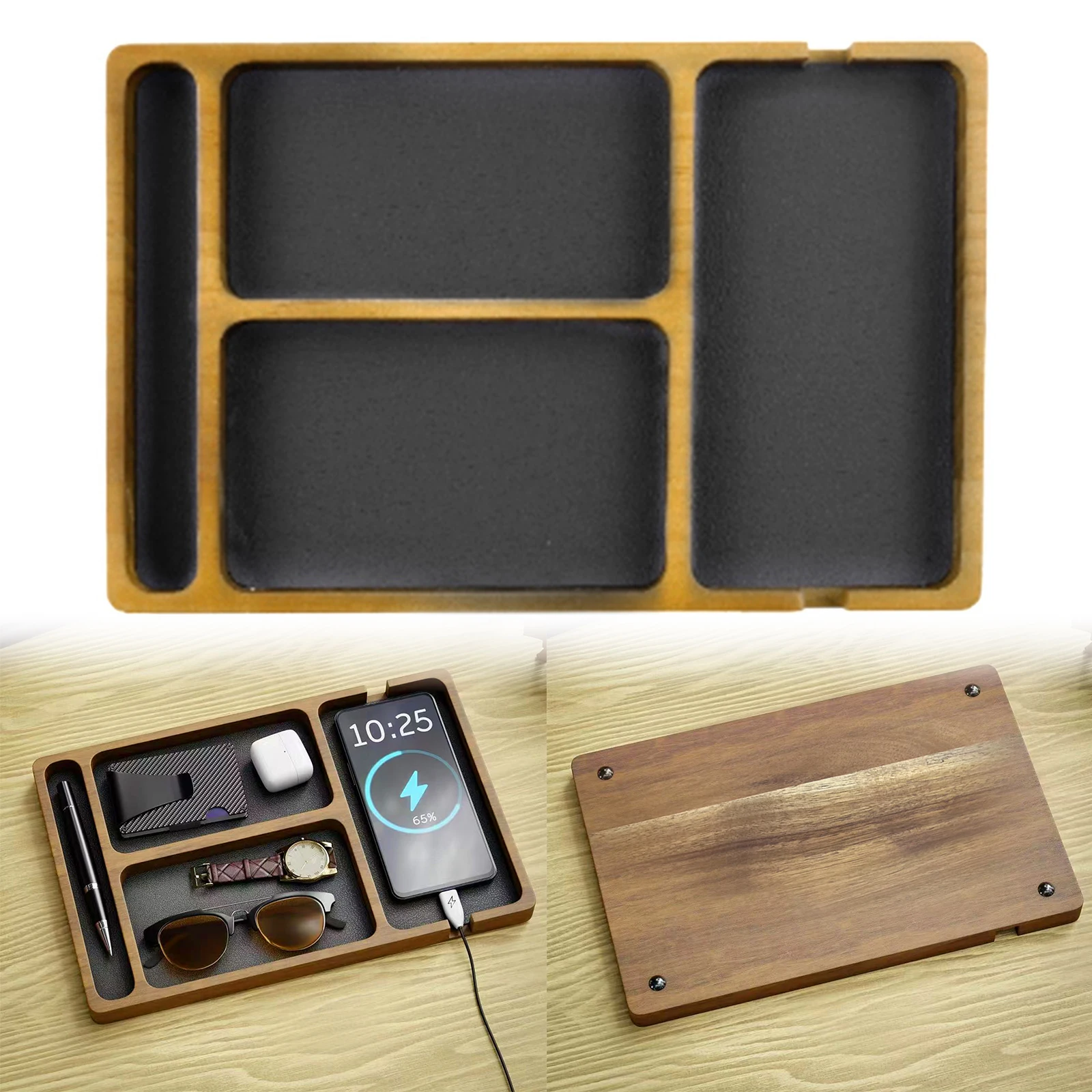 Wooden Desktop Storage Organizer Box with Compartments Home Office Glasses Mobile Phone Earphones Sundries Storage Box