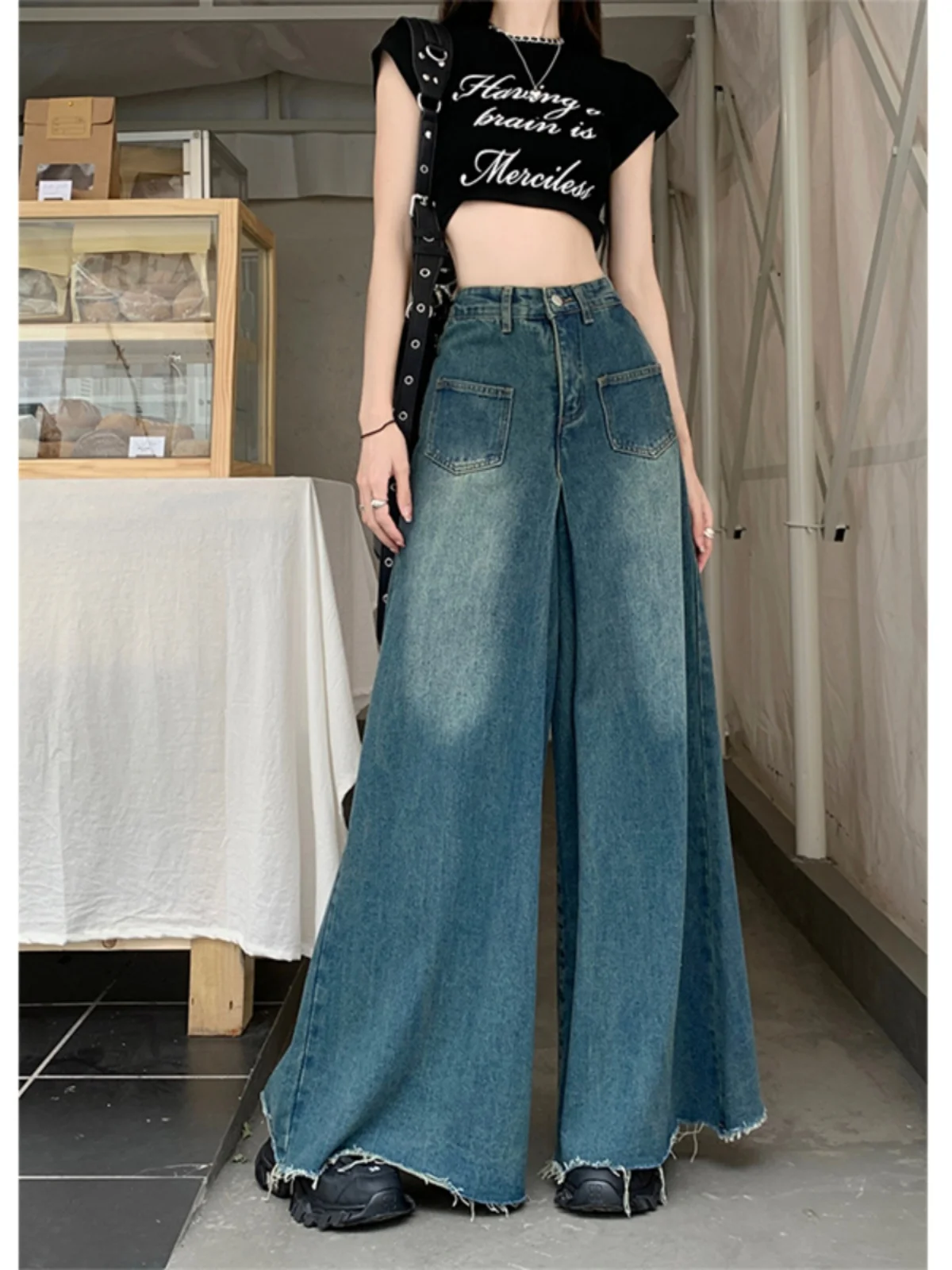 

Retro Women Flare Jeans High Waist Loose Wide Leg Denim Pants 2023 Spring Autumn All Match Trousers Streetwear