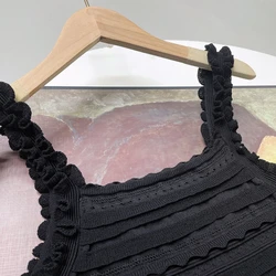 Chunyuan S Home 2023 Summer New Fashionable Black Lace French Knitted Short Strap+Skirt