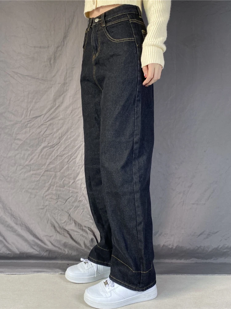 Jean en Denim pour femmes, taille haute, Baggy, tendance, loisirs simples, Ulzzang, doux, Streetwear, Design basique, nouvelle collection printemps