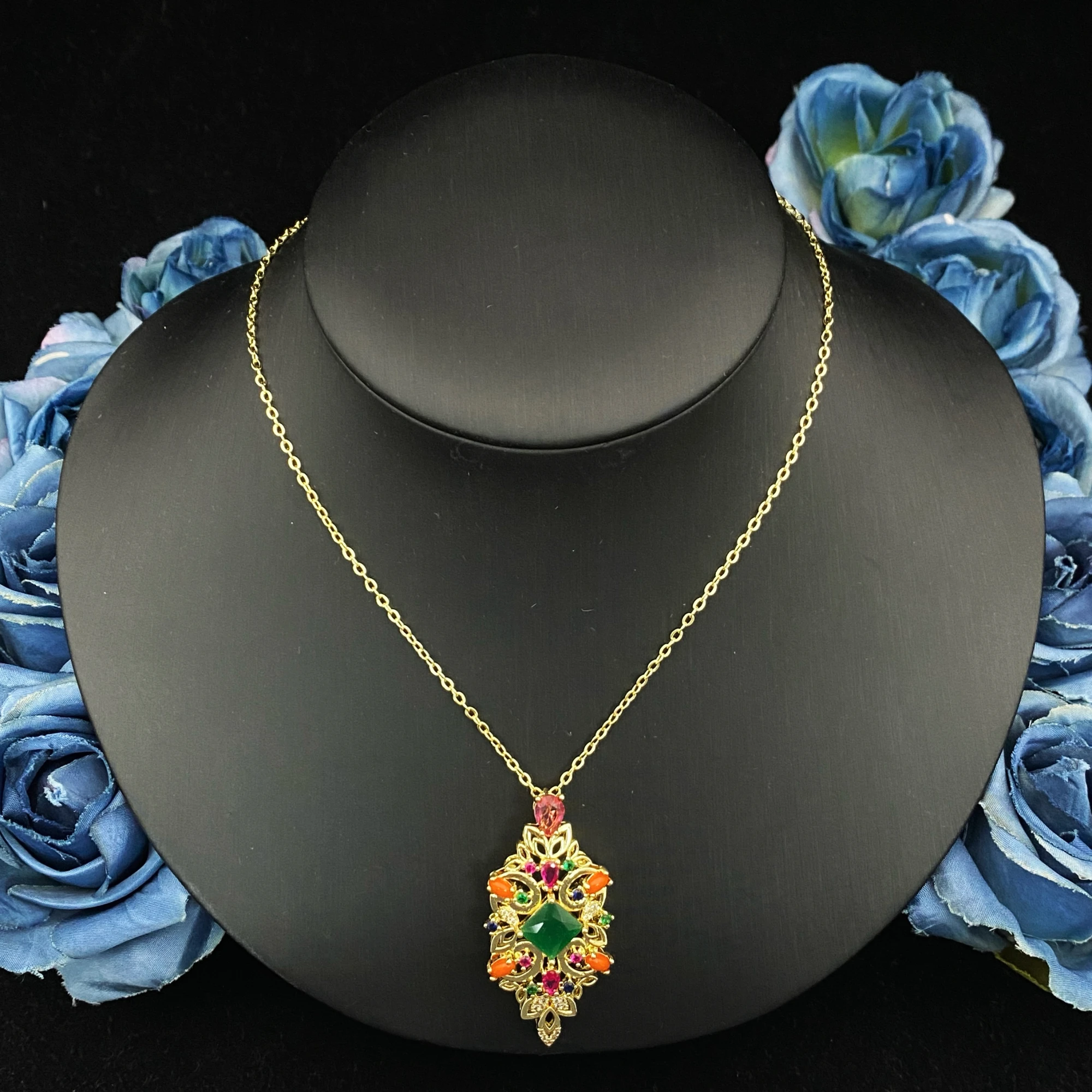 JRH Simplicity Zircon Jewelry Set Gold Plated Copper Necklace Earrings Bracelet Ring for Daily Commute