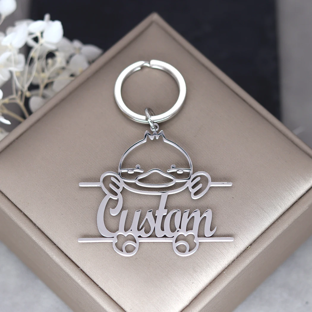 QIMING Custom Name Duck Keychain For Women Stainless Steel Customized Pendant Key Ring Trendy Jewelry Birthday Gift