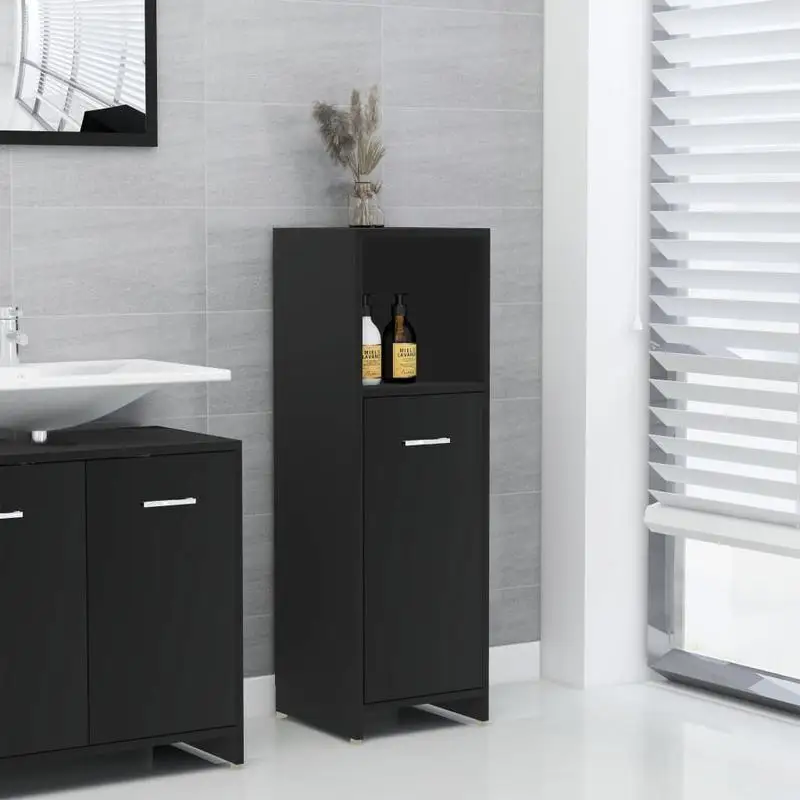 Badezimmerschrank, schwarz, 30x30x95 cm, Holzimitat