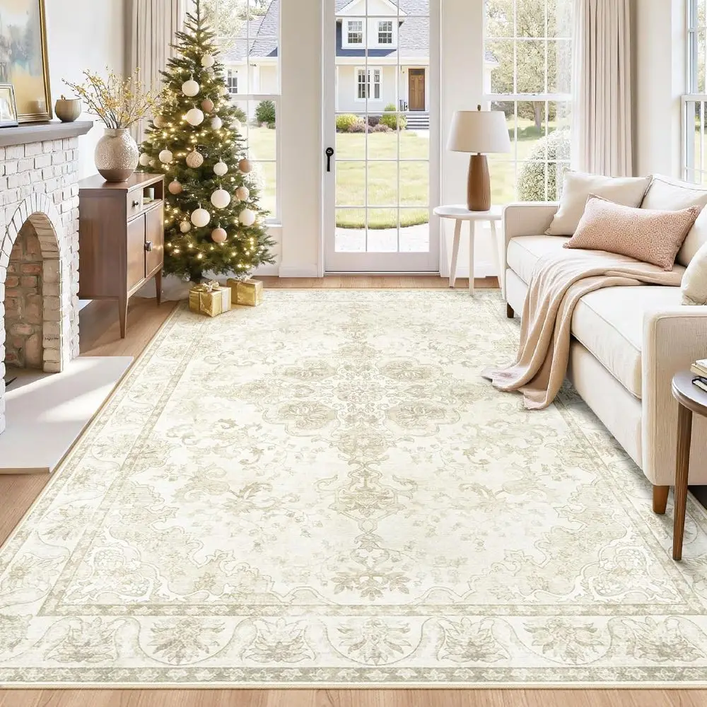 

Vintage Floral Area Rugs, 6x9, Washable, Non-Slip, Stain-Resistant, Boho Medallion Pattern, Soft for Living Room, Bedroom, Nurse