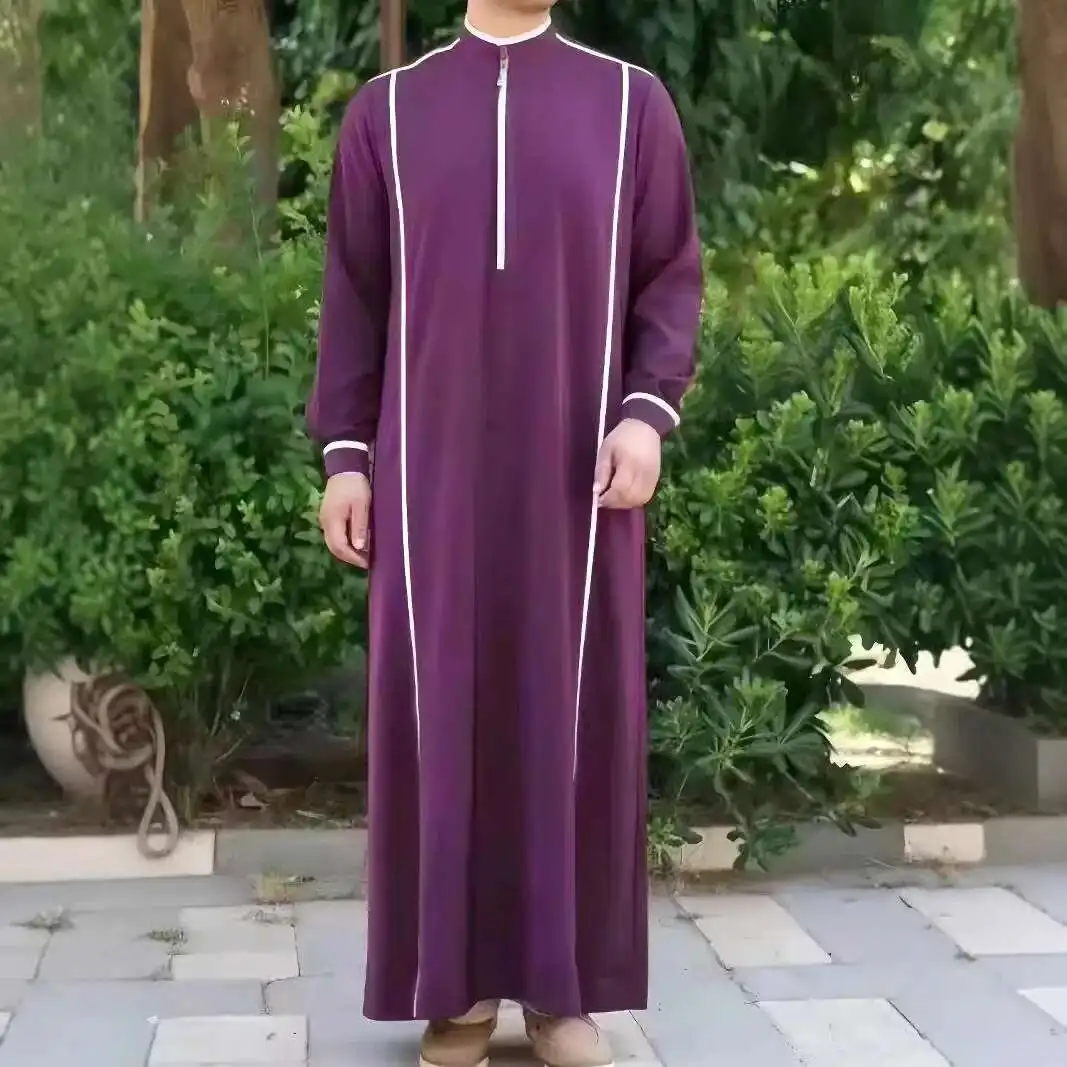 

2025 Ethnic Style Men's Long Robe, Casual and Comfortable Muslim Robe Long Dress Robe Abaya Ramadan Dubai Luxury Islam Elegant