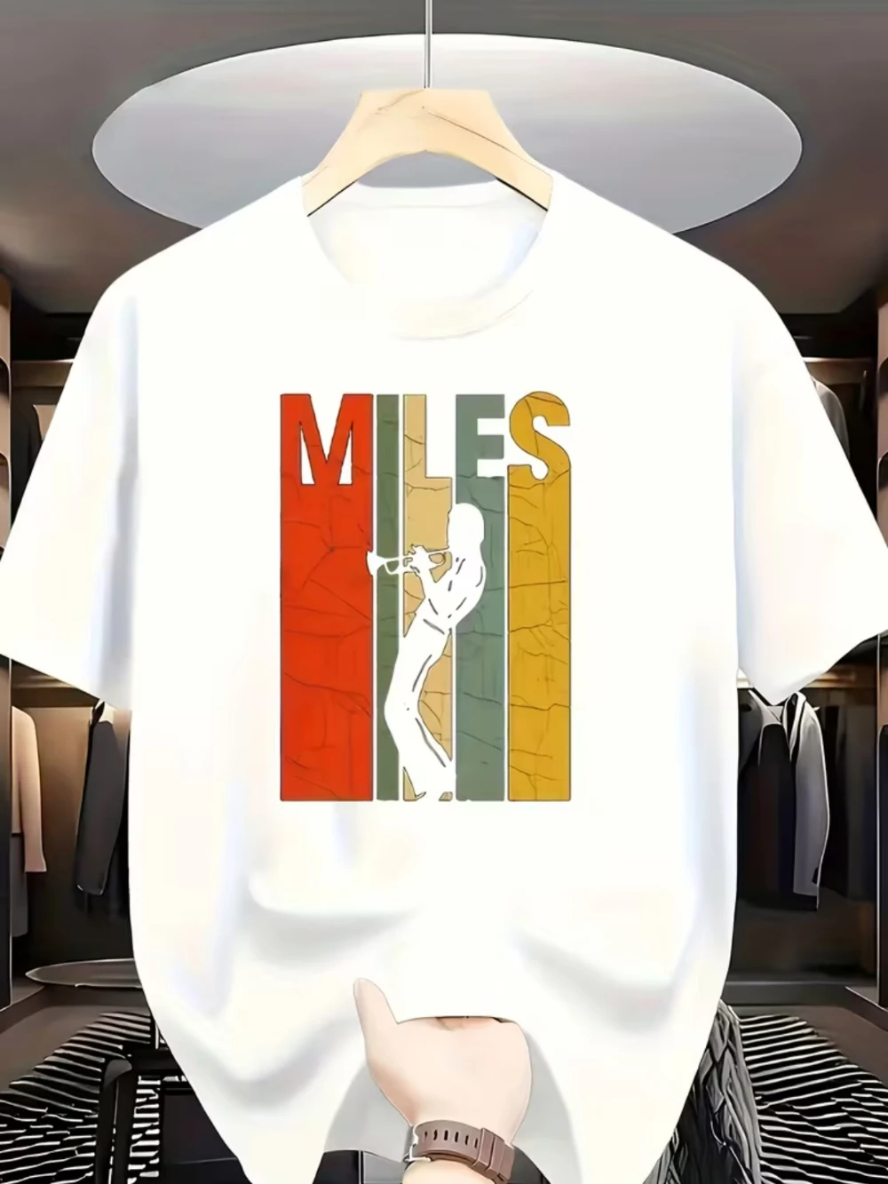 Men's Graphic Crew Neck T-Shirt, Miller Davis Theme - Stylish and Comfortable Jazz Theme Design, 100% Material t shirts