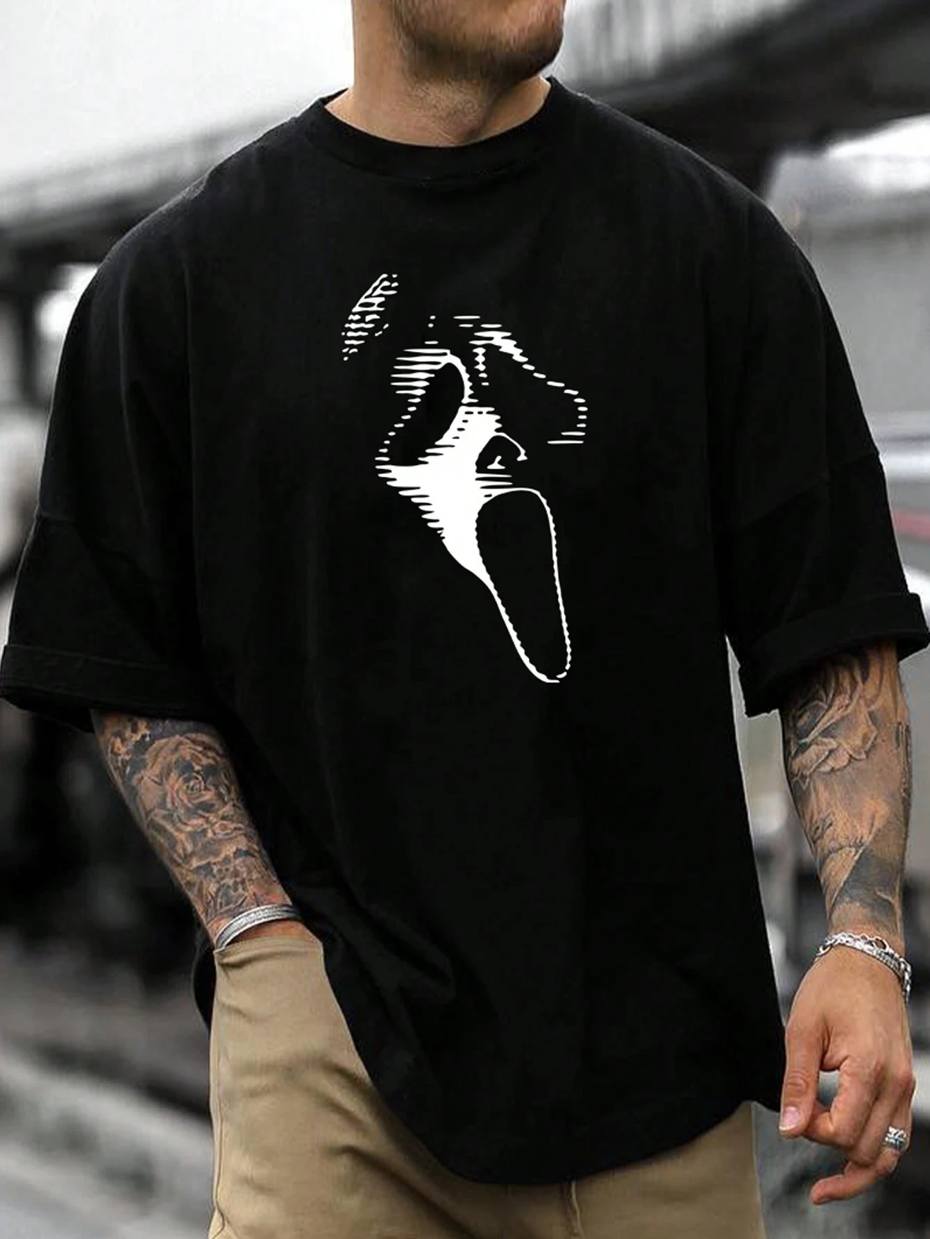 

Men's Loose-Fitting Ghost Face Short Sleeve T-Shirt Tshirt Male Hip Hop Streetwear Oversized Tshirts Cotton Short Sleeve Tees