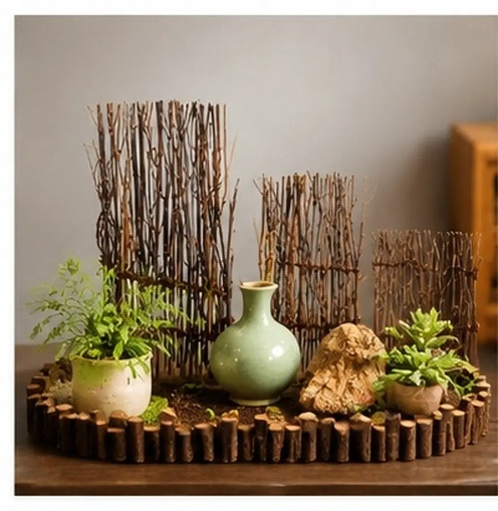 9Pcs Exquisite Mini Bamboo Mat Delicate Bonsai Micro Landscape Decor Handmade Bamboo Fence Mat Sushi Tray Decoration DIY Garden