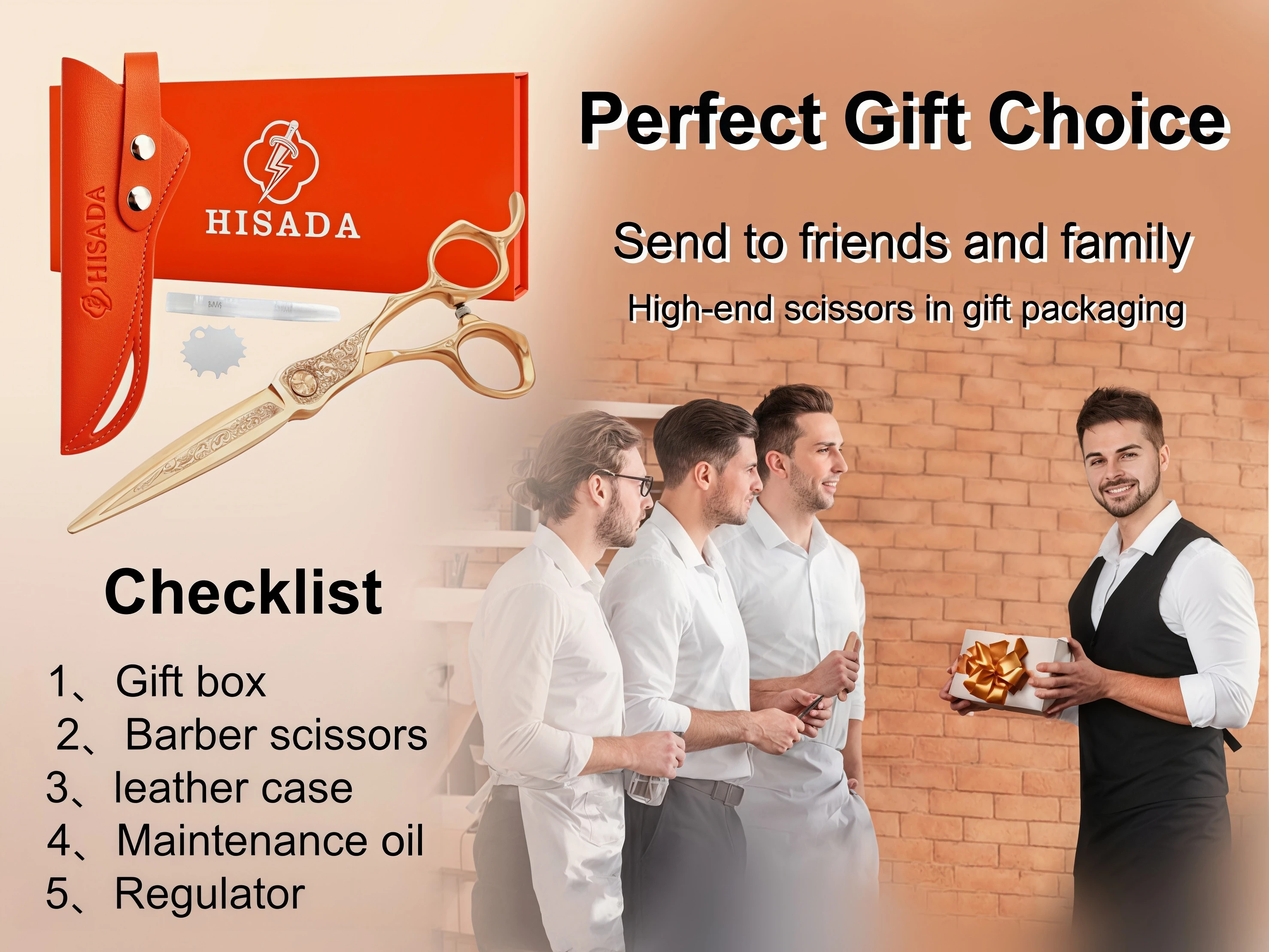 HISADA Barber Scissors Japanese Handmade VG10 Material Scissors 6-7 Inch Rose Gold Scissors Professional Hairdressing Scissors