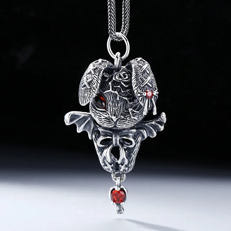 

Hip hop style 925 sterling silver devil rabbit pendant men's necklace pendant trendy Thai silver retro vintage vintage personali