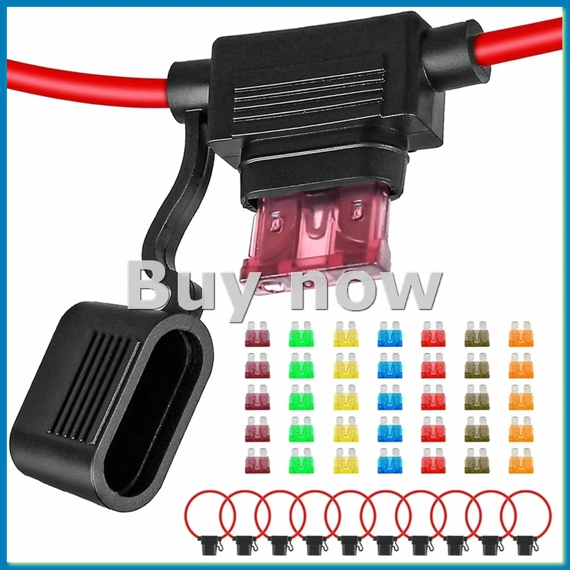 

10Pack Inline Fuse Holder 12V,12 AWG Waterproof Fuse Holder with 35Pcs (5A/7.5A/10A/15A/20A/30A/40A) Standard Car Fuses-A33R