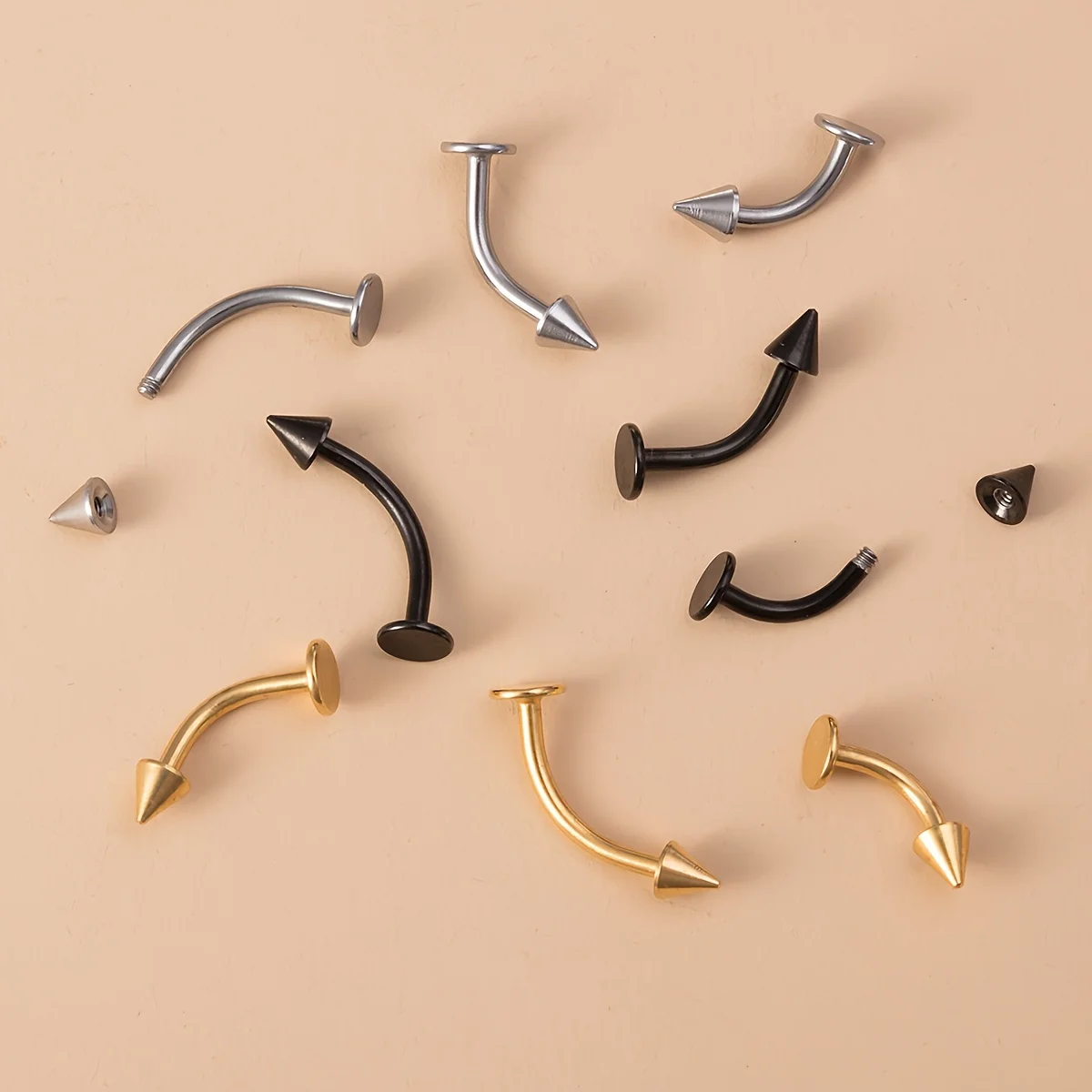 Set of 3 Curved Stainless Steel Lip Stud Earrings, Suitable for Various Piercings Including Monroe Daith Tragus Helix And Conch