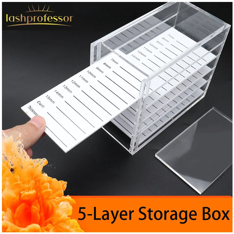 5-Layers Red Blue Transparent Eyelash Extension Storage Box Acrylic Eyelash Display Stand Pallet Lashes Holder Box Makeup Tools