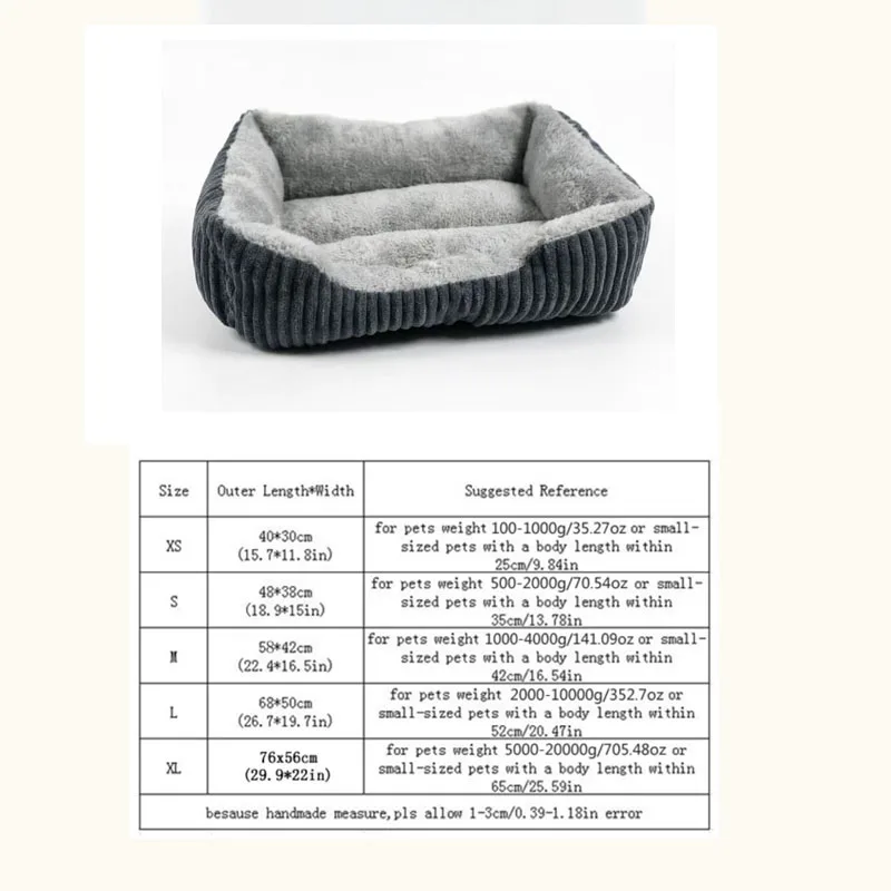 Cama sofá felpa pana gris para perros pequeños y medianos - imagen 5