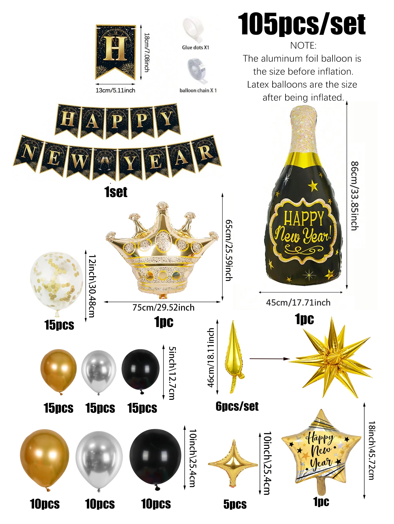 105 قطعة 2026 مجموعة بالونات قوسية لتزيين إكليل السنة الجديدة، مناسبة لحفلة رأس السنة الجديدة 2026، ديكور ليلة رأس السنة، عيد الميلاد