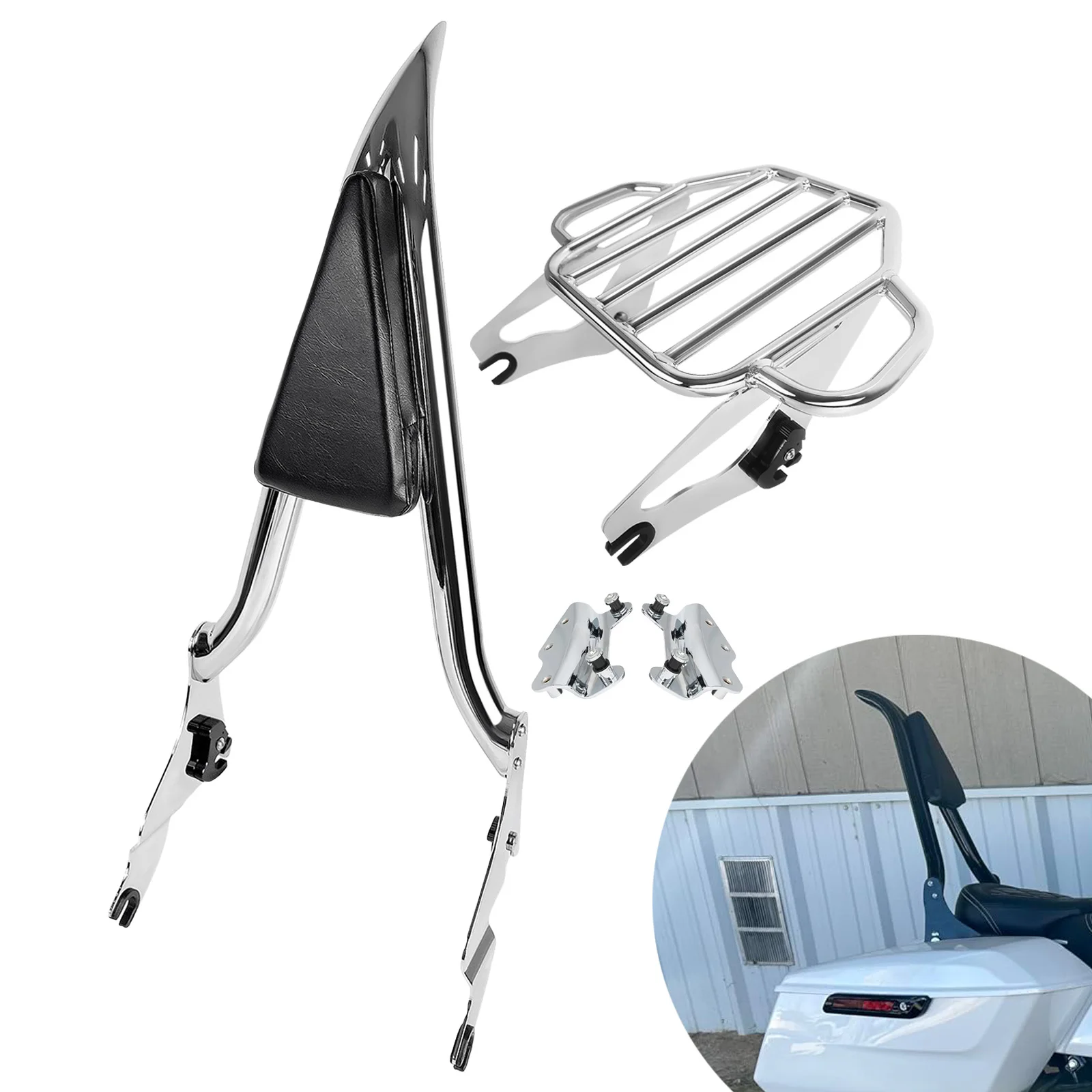 

For Harley Street Glide Electra Glide Road King Ultra FLHX FLHRC 2009-2026 Motorcycle Rear Backrest Sissy Bar With Luggage Rack