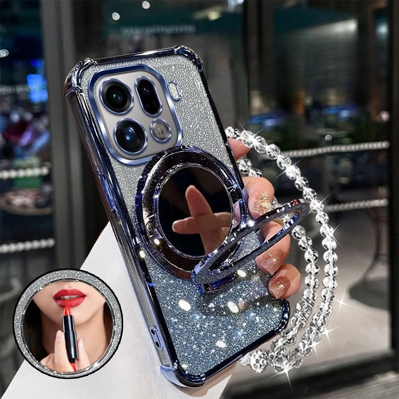 حافظة مطلية لامعة مقاومة للصدمات لهاتف OPPO Find X9 X8 X8S X7 Ultra Pro كريستال سوار مرآة غطاء حامل مغناطيسي #3