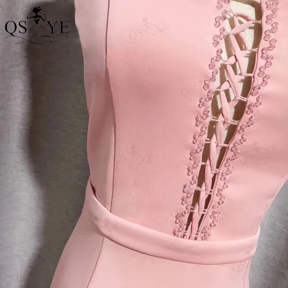 QSYYE abiti da sera rosa abito da sera lungo elastico cintura aderente abito da sera sirena scollo a V abito formale disponibile pronto per la spedizione