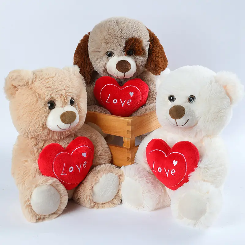 25cm bonito coração urso cão brinquedos de pelúcia coração vermelho impressão amor criativo animal boneca de pelúcia para amantes presentes do dia dos namorados
