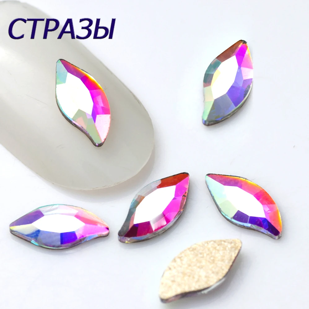 

20pcs Leaf Shape Nail Art Rhinestones Crystal AB/Clear Non Hotfix Flatback Glass Nail Gems for 3D Nail Charms Decorations