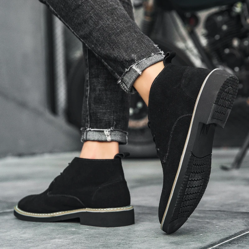 Autumn Winter New Men's Chelsea Boots, Fashion Warm Fleece Lined Korean Style Ankle Boots, Suede Casual Leather Boots