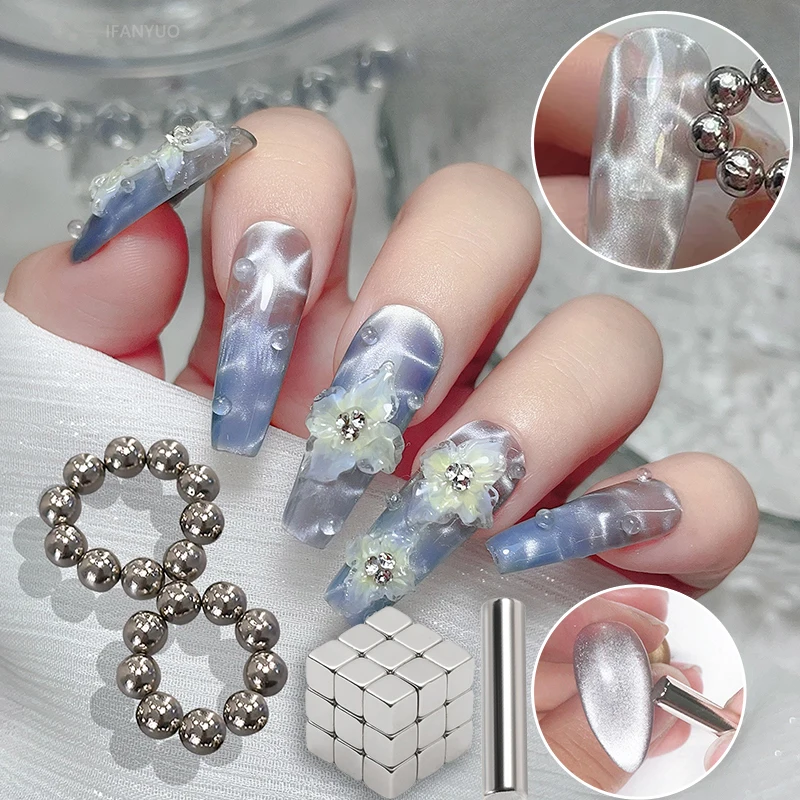 

Круглые магнитные бусины для дизайна ногтей, многофункциональные мощные магнитные кубические камни для DIY, волна воды, пульсация, кошачий глаз, дизайн, маникюрный инструмент