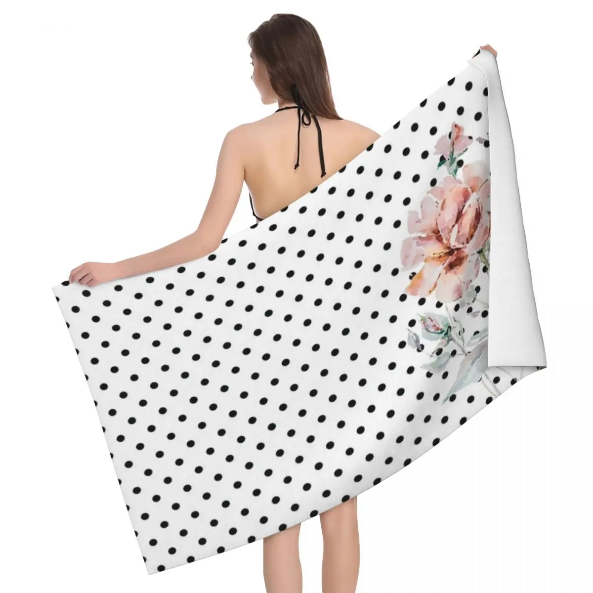 

Vintage Rose On Chic Black And White Polkadots 80x130cm Bath Towel Brightly Printed For Tour Personalised Pattern